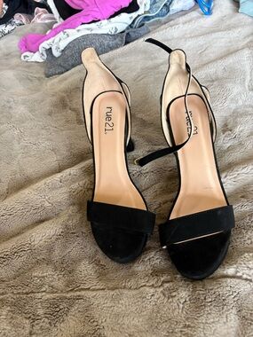 Rue21 Black and Nude Open-Toe Ankle-Strap Block Heels